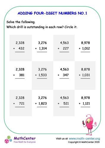 Adding four-digit numbers No.1 | Worksheets | Math Center