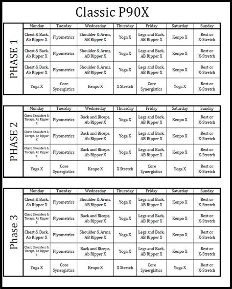 P90X Workout Schedule Calendar - Printable Holiday Crafts