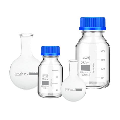 Spylx Borosilicate Glass Measuring Reagent Bottle 100ml, 250ml & Round ...