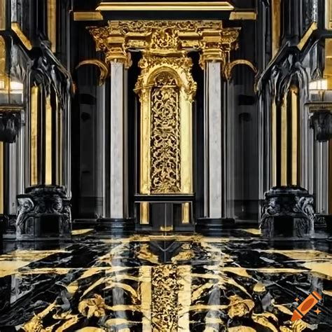 Black marble flooring with golden veins in a lobby on Craiyon