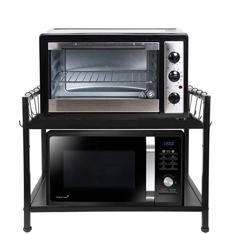 A to Z Hub Two Step Shelf With 8 Hooks|Metal Microwave Stand|Tabletop ...