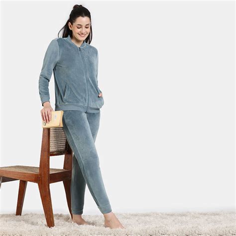 Buy Zivame Velour Knit Poly Loungewear Top - Mineral Blue Online