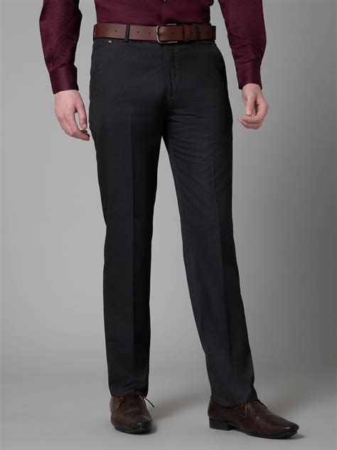 Men's Formal Flat front Charcoal Black Trousers – Cantabil