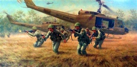 US troops disembark from Huey helicopters in Vietnam Vietnam Art ...