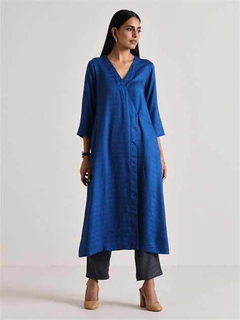 Ink Blue Angrakha Kurta Set – trueBrowns