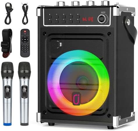 JYX Karaoke Machine with 2 UHF Wireless Microphones, Bass/Treble ...