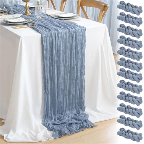 12 Pack 10Ft Dusty Blue Cheesecloth Table Runner 35x120 Inch Gauze ...