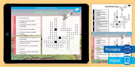 World Peace Day Crossword Puzzle for 3rd-5th Grade