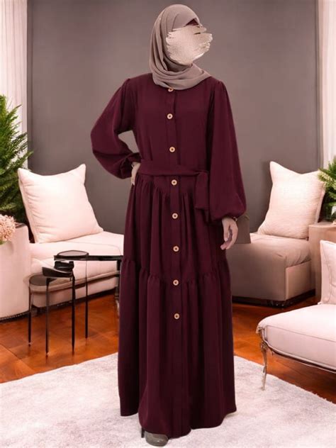 Multi-Tiered Abaya with Wooden Buttons and Elasticated Sleeves ...