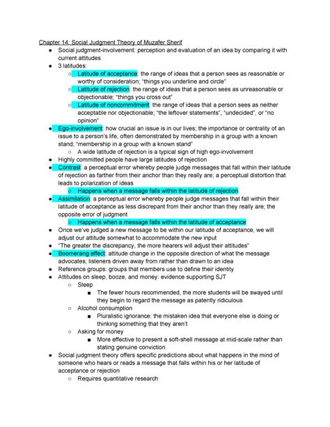 Module 6 Social Judgment Theory - Chapter 14: Social Judgment Theory of Muzafer Sherif Social ...