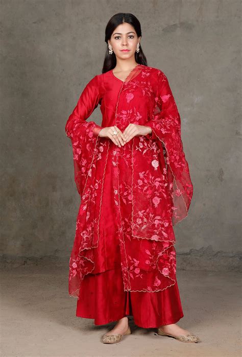 Crimson Organza Dupatta – TJORI