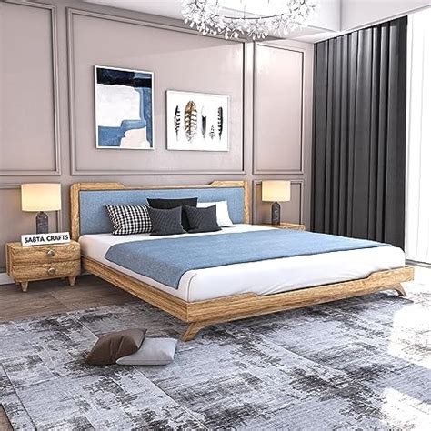 HEKAMI Low Height King Size Bed with Side Tables (White high Gloss ...