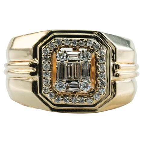 Mens Diamond Ring 14k Gold Band 1.15 TDW Rolex Style For Sale at ...