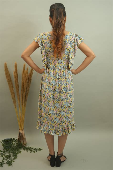 White Multi-coloured Floral Printed Cotton Dress- 52380D