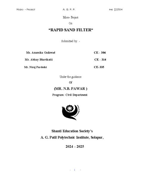 Phe doneeee (6) - practical - ####### I. Micro- Project On “RAPID SAND ...