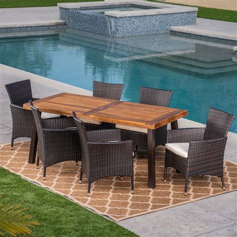 7-Piece Brown Contemporary Wicker Outdoor Furniture Patio Dining Set ...