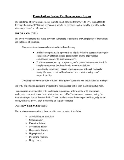 Perturbations During Cardiopulmonary Bypass - ERRORS ANALYSIS The two ...