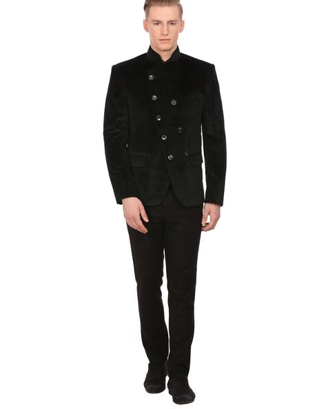 Buy Black WINTAGE Solid Double-Breasted Blazer with Mandarin Collar | AJIO