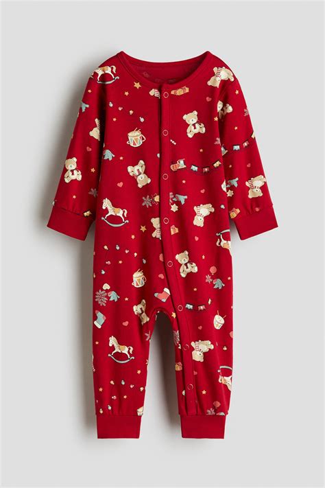 Patterned sleepsuit - Red/Christmas - Kids | H&M IN
