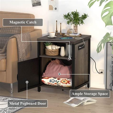Buy FATORRI Farmhouse Side Table with Charging Station for Living Room ...