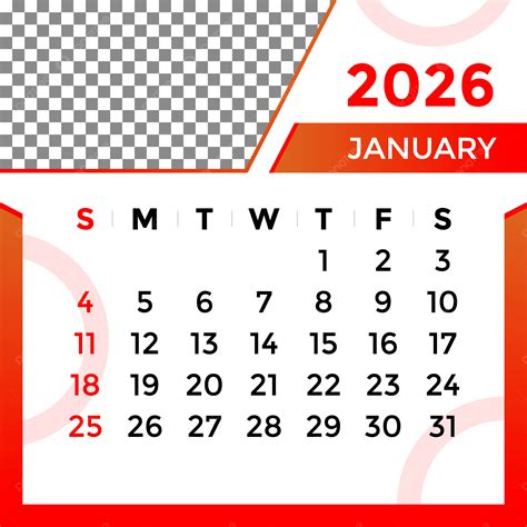 2026 Calendar Month Of January Vector Template Download on Pngtree