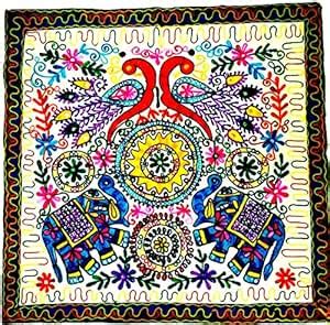 Purpledip Cotton Tapestry 'Forest Welcome': Vintage Embroidery Table ...