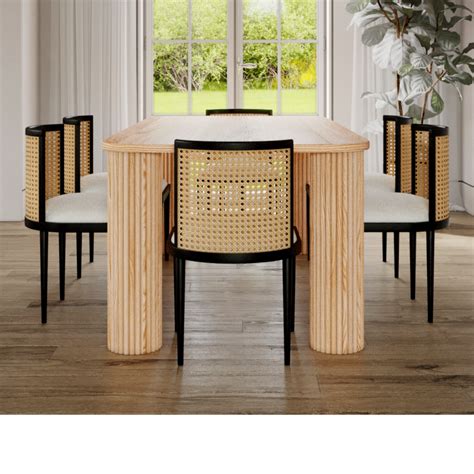 Careen 6 Seater White Oak Wood Dining Table With Chairs – Nismaaya Decor