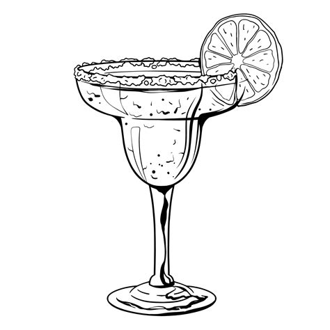 Margarita cocktail, hand drawn alcohol drink with slice of lime and ...