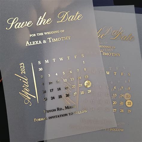 Save the Date Vellum Save the Date With Calendar for Wedding Gold ...