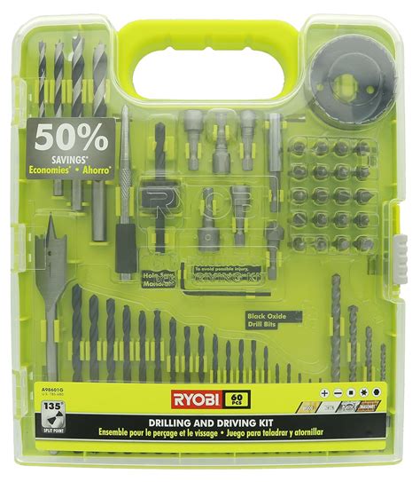 Ryobi A98601 60 Piece Black Oxide Drilling and Driving Bit Set with ...