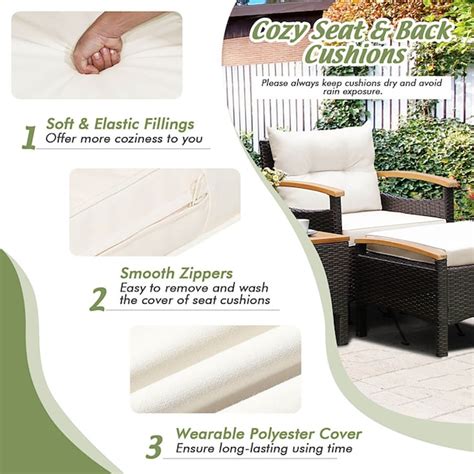 CASAINC 5-Piece Rattan Patio Conversation Set with Off-white Cushions ...