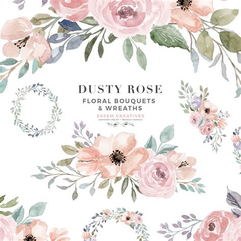 Buy Dusty Rose Floral Watercolor Wreath Clipart, Floral Border Clipart ...