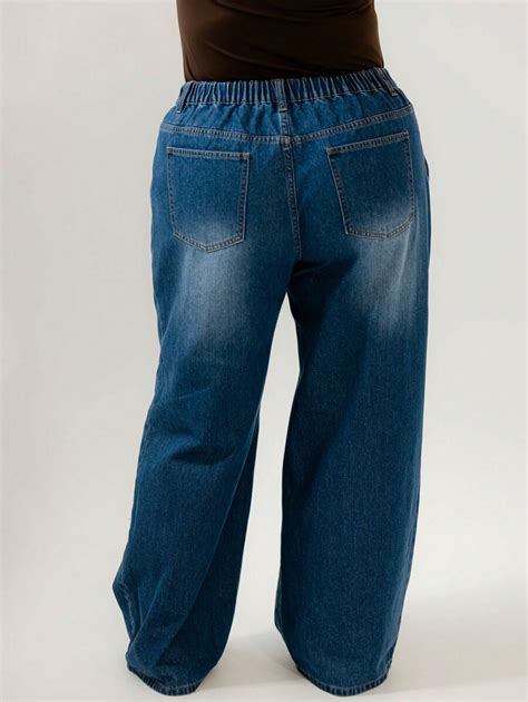 Aralina Curve Vintage Washed High-Waist Pleated Wide Leg Denim Jeans ...