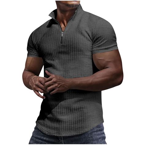 XMMSWDLA Zipper Shirts for Men Slim Fit Shirts Casual Stretch Zip Shirt ...