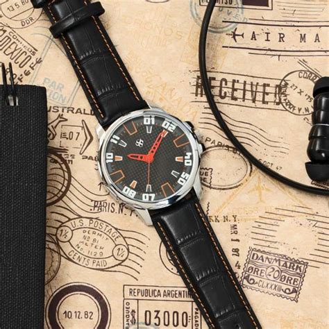 Big Shot BIG SHOT Men's Watch with Black Leather Strap - Orange Accents ...