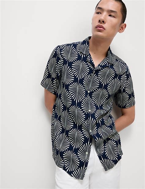 Buy Geometric Print Cuban Collar Shirt at Marks & Spencer
