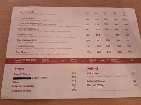 Menu at Flipside Burgers, Chennai, Old no 103B