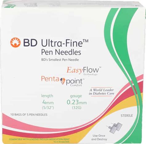 Buy BD ULTRA FINE EASY FLOW PENTA POINT 4MM 32G BOX OF 50 PEN NEEDLES ...