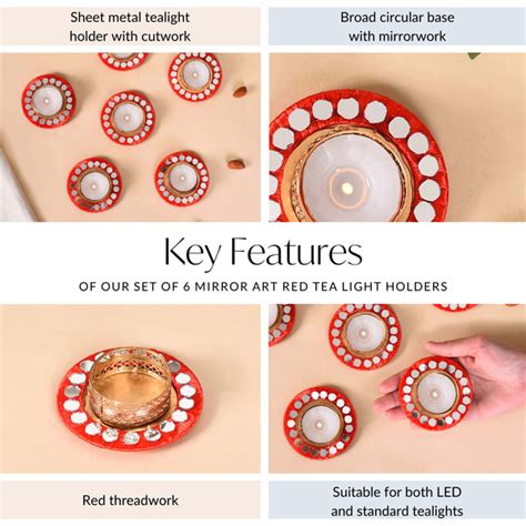 Set Of 6 Mirror Art Red Tea Light Holders Online - Premium Candle ...