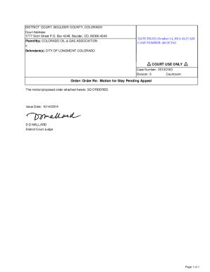 Fillable Online COURT USE ONLY Order: Order Re: Motion for Stay Pending ...