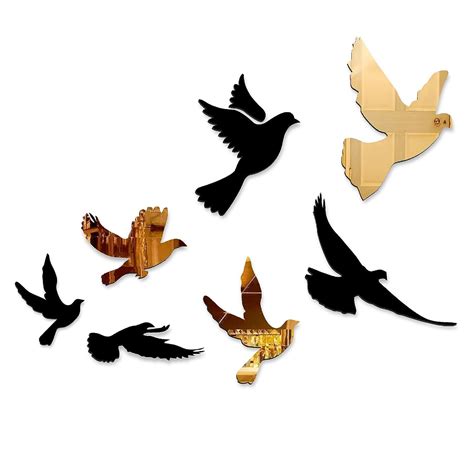 Chote Mote Seller - Birds Golden Mirror Stickers for Wall, Acrylic ...