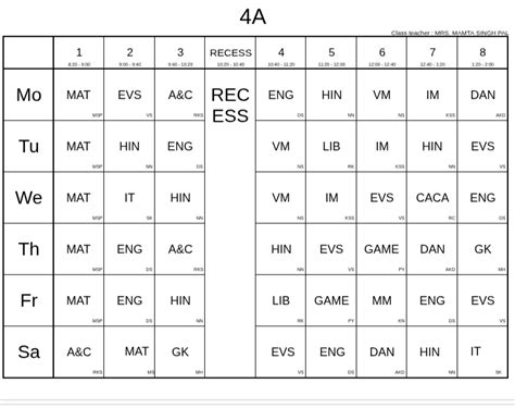 Class Timetable - Aditya Birla Groups Of School