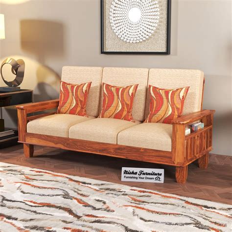 SIGNATURE KRAFT Sheesham Wood 3 Seater Sofa for Living Room and Lounge ...