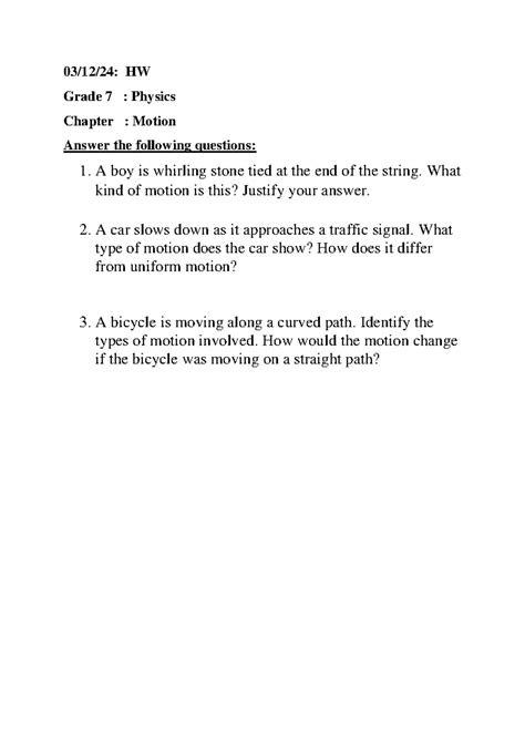 Gr 7 HW Physics Motion - GYHY - 03/12/24: HW Grade 7 : Physics Chapter ...