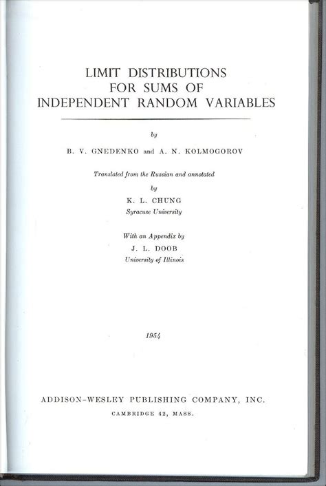Limit Distributions for Sums of Independent Random Variables : Gnedenko ...