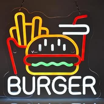 Buy VNDRA®:Burger Fries Neon Sign Wall Decor Art Hamburger French Fries ...