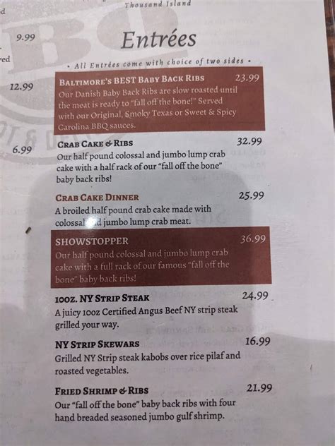 Menu at The Corner Stable restaurant, Cockeysville