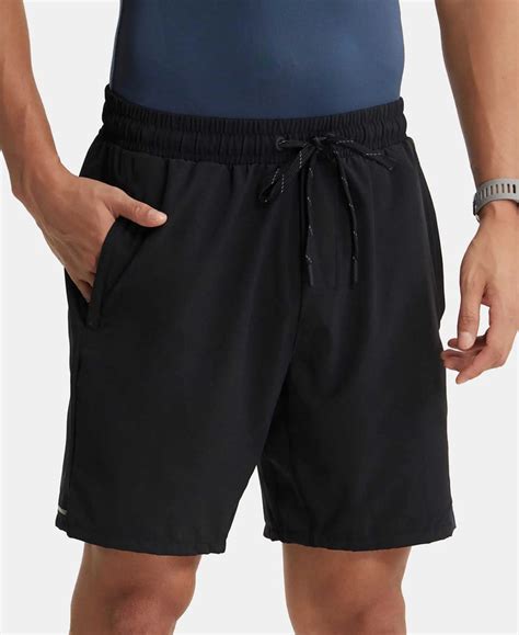 Buy Recycled Microfiber Elastane Stretch Solid Shorts with Zipper ...