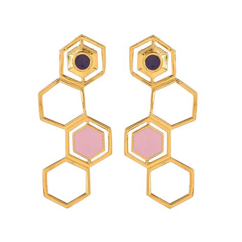Benzene Gold Plated Hexagon Drop Earrings – VOYLLA