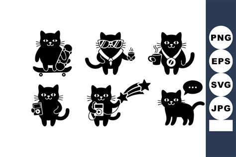 Black Cat Characters with Skateboard Cof Graphic by DesignVectx ...